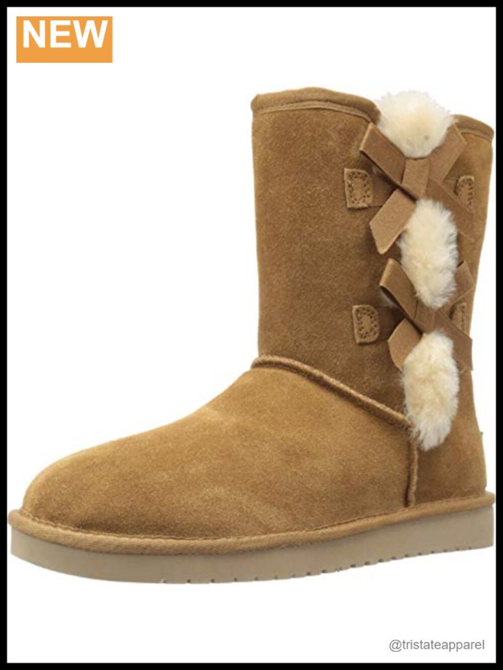 Victoria Short Mid-Calf Boots with Bows, Faux Fur Lining, Sheepskin